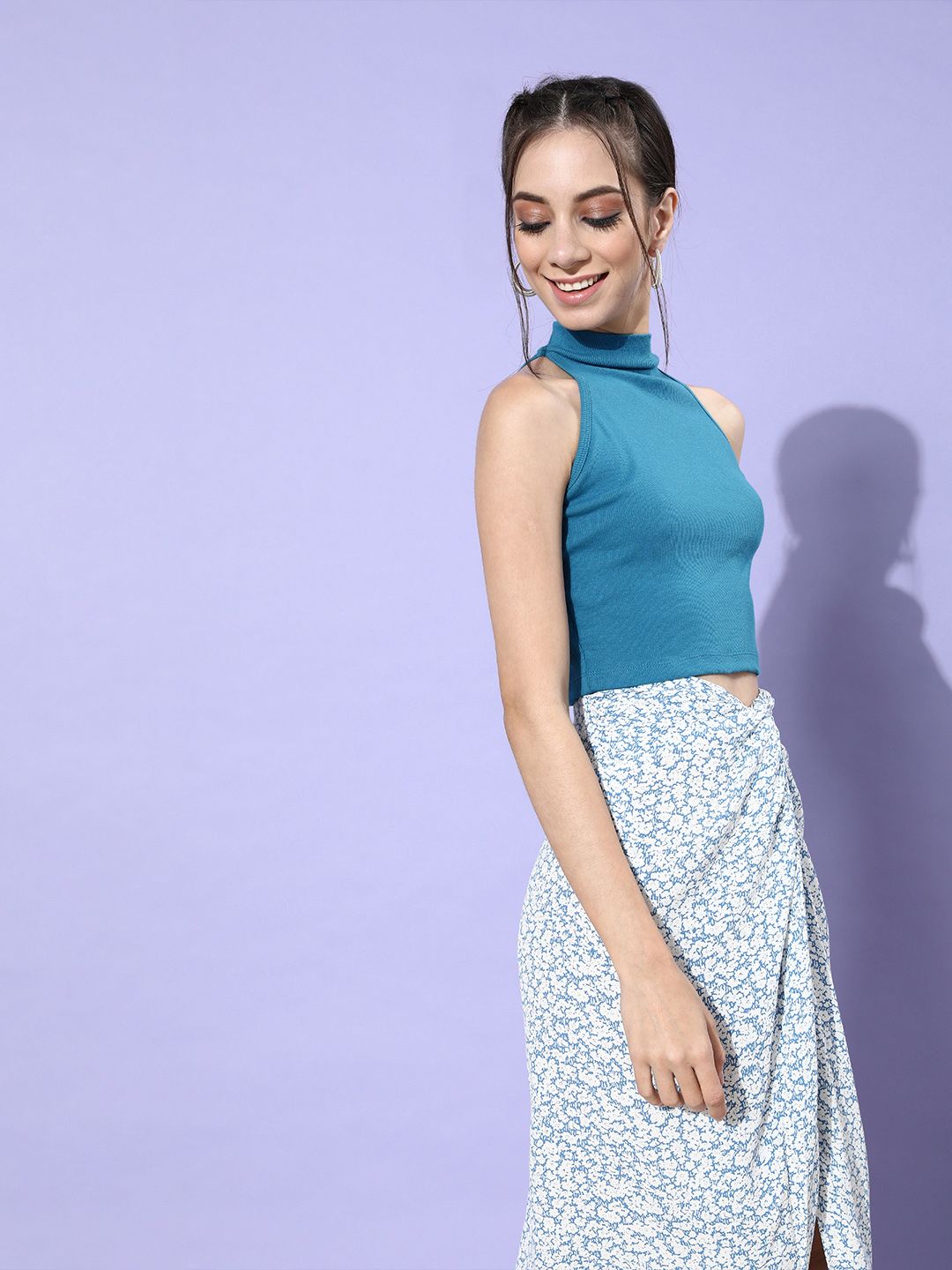 STREET 9 Woman Tranquil Teal Solid Cropped Top