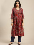 Varanga Women Maroon Ethnic Motifs Printed Kurta