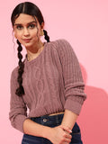 STREET 9 Women Mauve Cable Knit Sweater