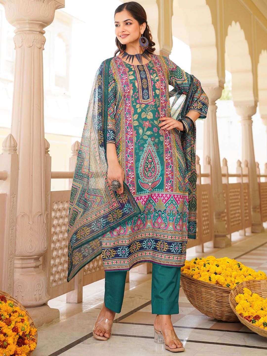 KALINI Women Floral Printed Regular Kurta with Trousers & With Dupatta