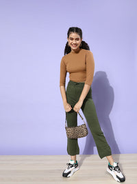 STREET 9 Women Chic Brown Solid Cropped Top