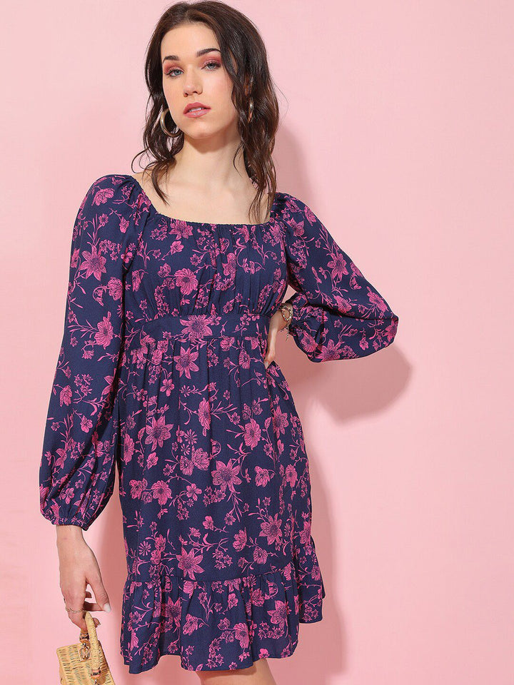 Tokyo Talkies Square Neck Floral Printed A-Line Dress