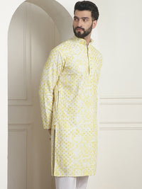 SOJANYA Geometric Embroidered Mandarin Collar Sequined Pure Cotton Straight Kurta