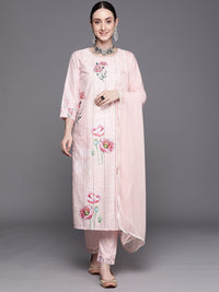 Indo Era Floral Embroidered Regular Thread Work Pure Cotton Kurta With Trousers & Dupatta
