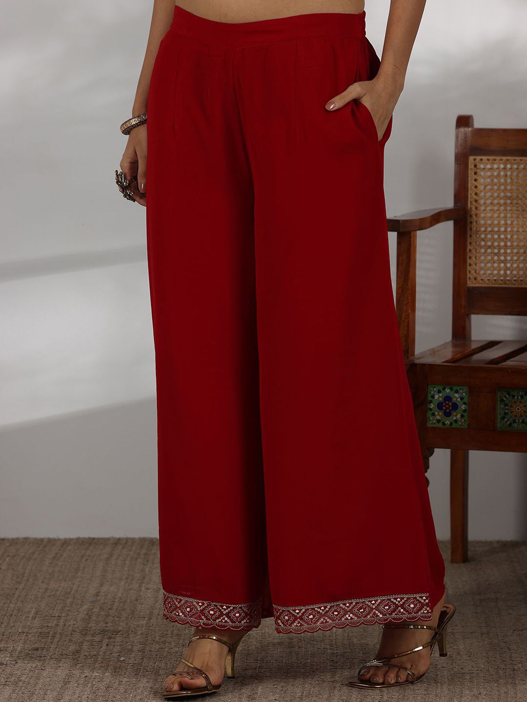 Libas Women Ethnic Motifs Printed Regular Mirror Work Kurta with Palazzos & With Dupatta