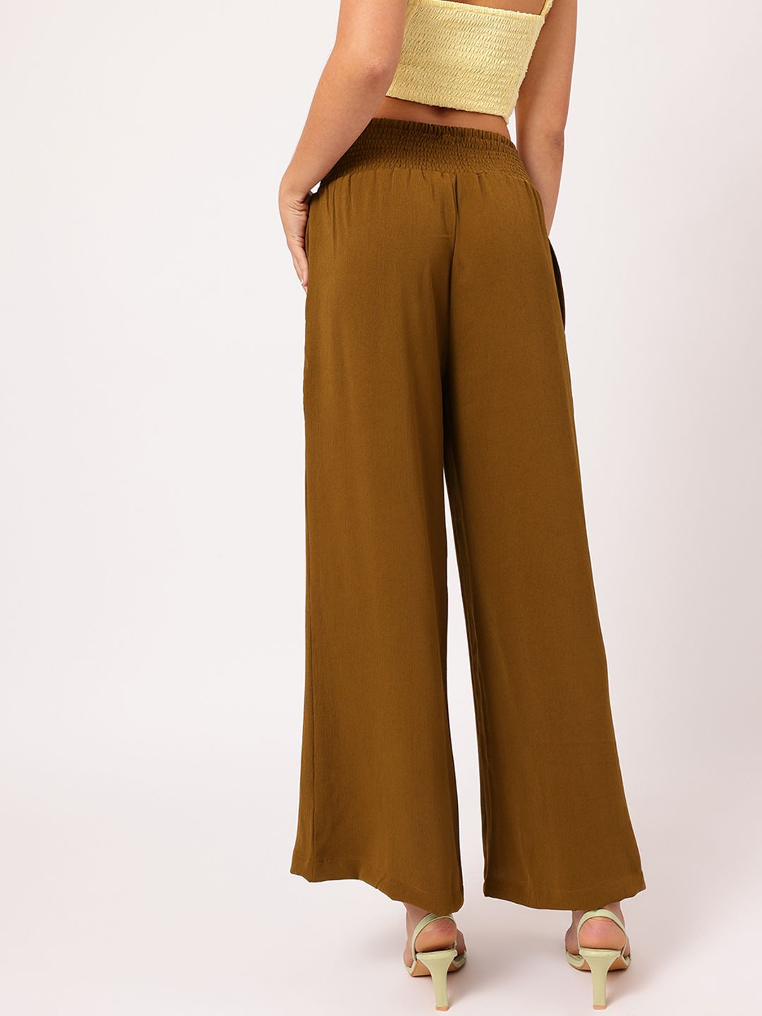 DressBerry Women Urban Blend Smocked Flared Fit Trousers