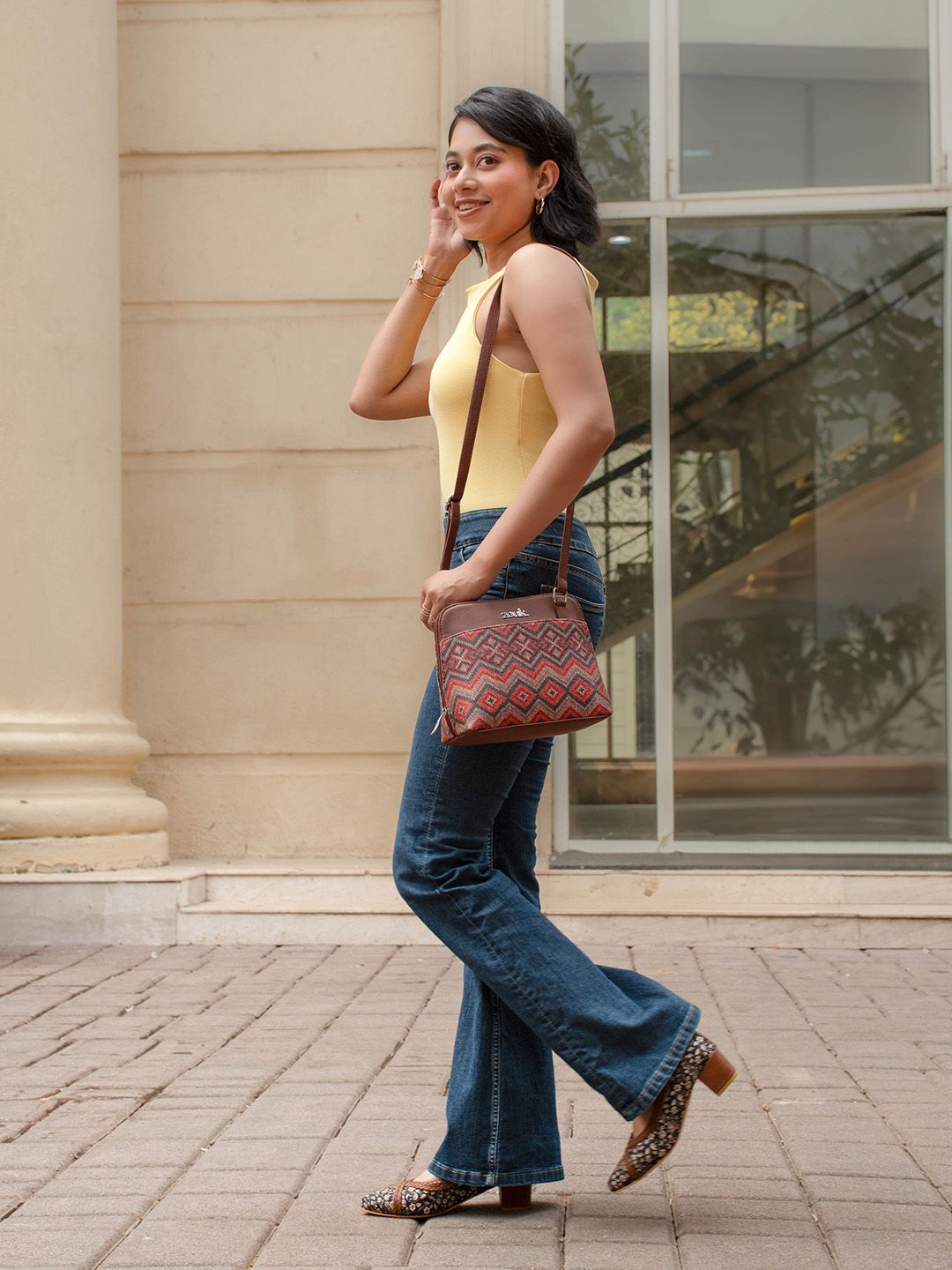 ZOUK Geometric Printed Structured Sling Bag