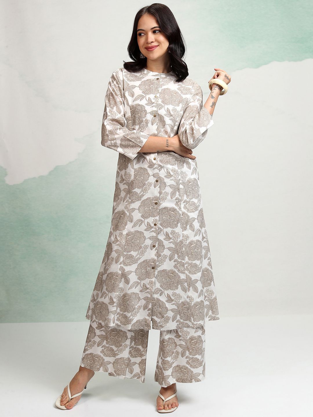 Vishudh Floral Printed Panelled Kurta with Palazzos