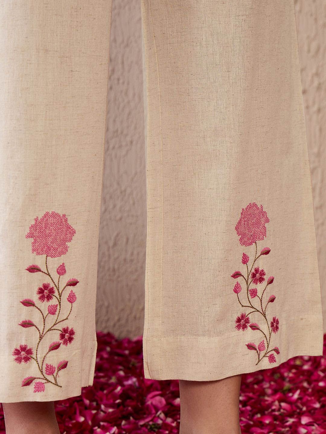 Indo Era Women Floral Embroidered Regular Thread Work Pure Cotton Kurta with Palazzos