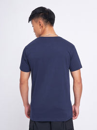 Bewakoof Men Navy Blue Solid Round Neck Pure Cotton T-shirt