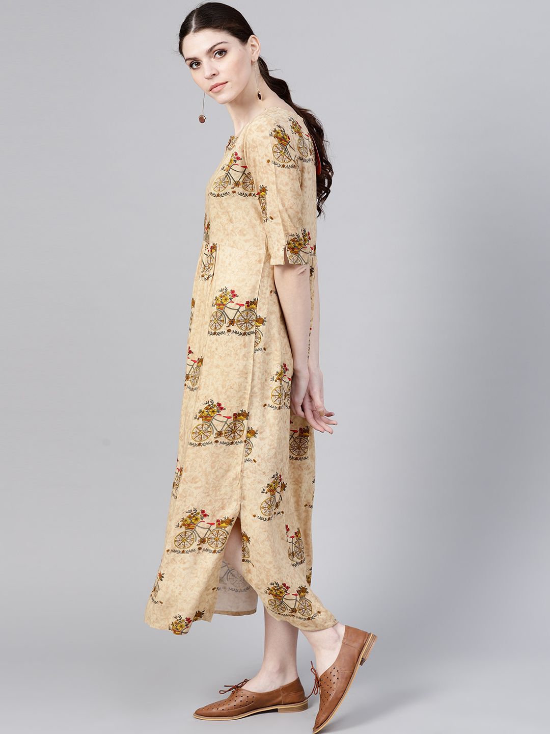 Gerua By Libas Women Beige Printed Midi Empire Dress