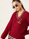 DressBerry Acrylic Ribbed Applique Pullover