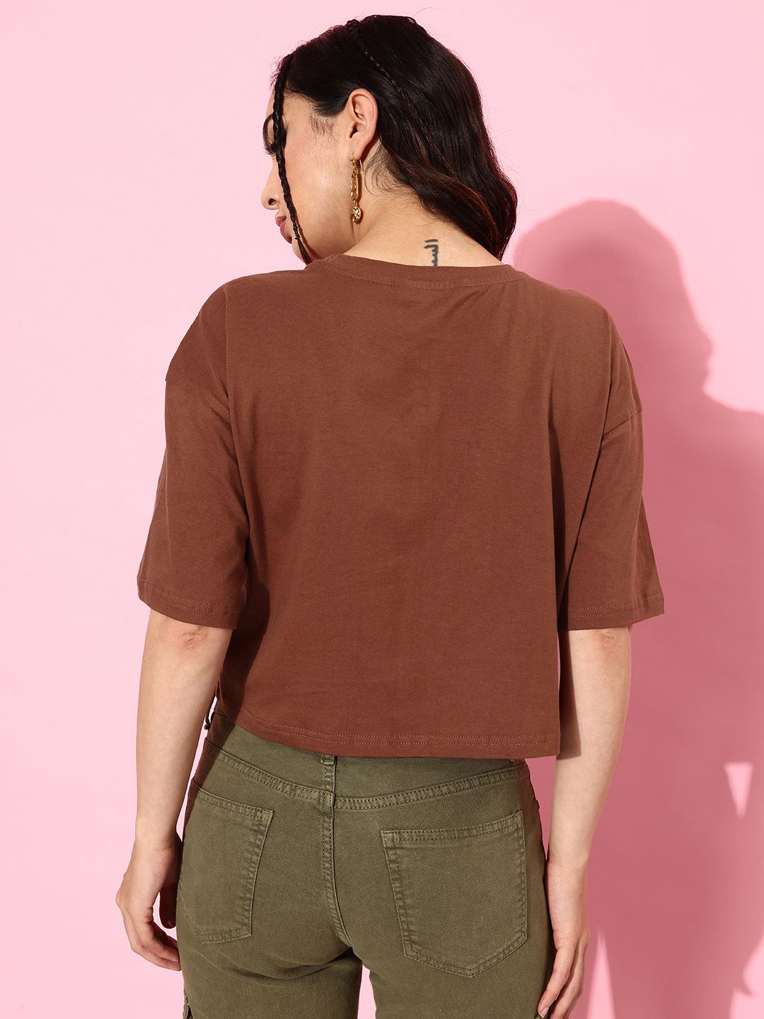 DressBerry Women Printed Drop-Shoulder Pure Cotton Crop T-shirt