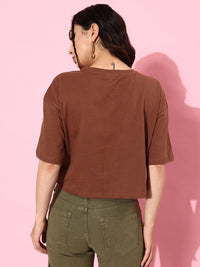 DressBerry Women Printed Drop-Shoulder Pure Cotton Crop T-shirt