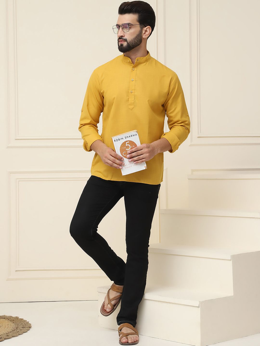 SOJANYA Men Mustard Yellow Solid Kurta