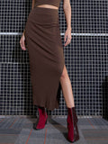 SASSAFRAS Brown Ribbed Pencil Midi Skirt
