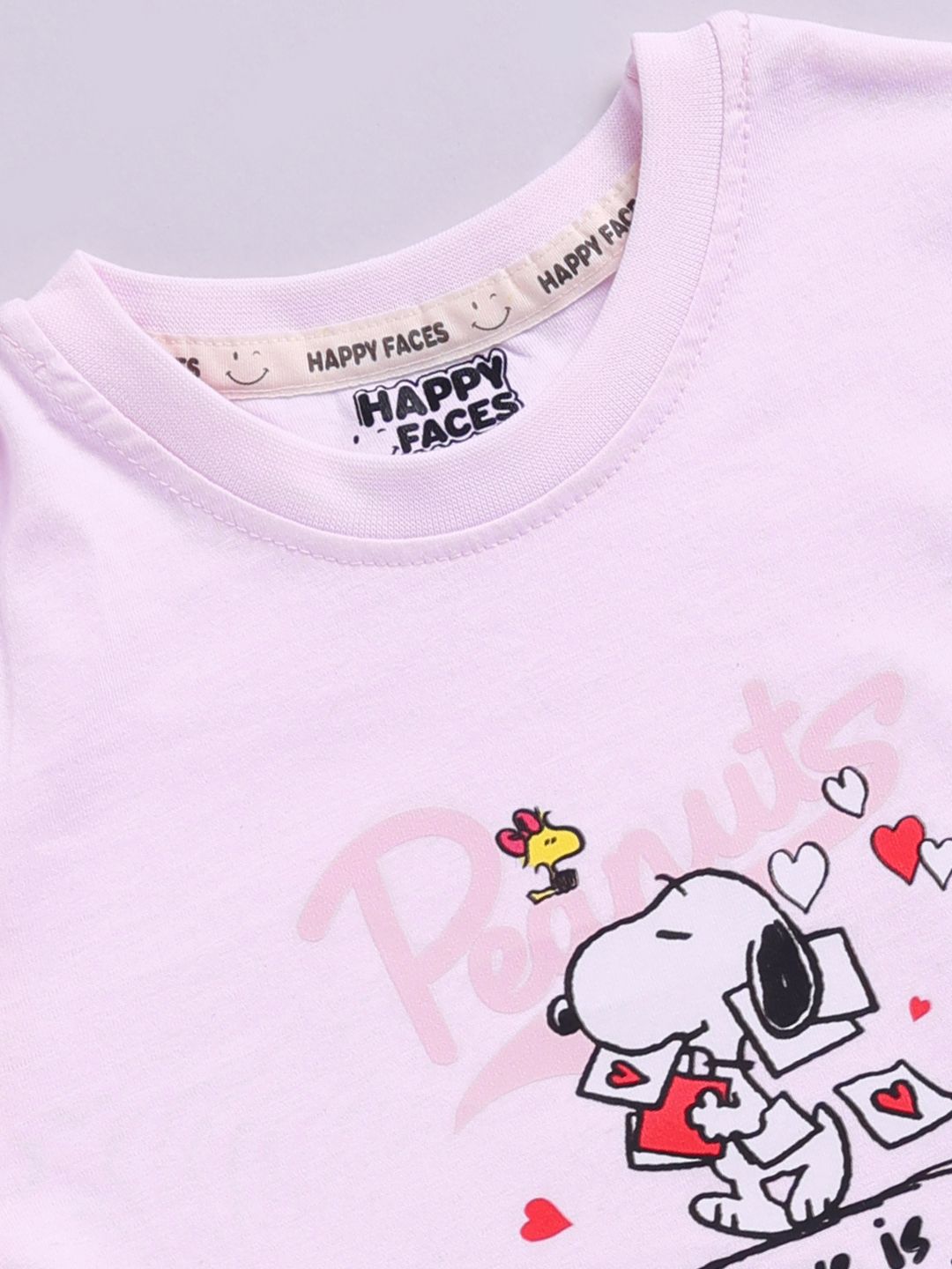 Happy Faces Girls Snoopy Print Drop-Shoulder Sleeves Pure Cotton T-shirt