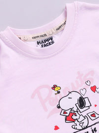 Happy Faces Girls Snoopy Print Drop-Shoulder Sleeves Pure Cotton T-shirt