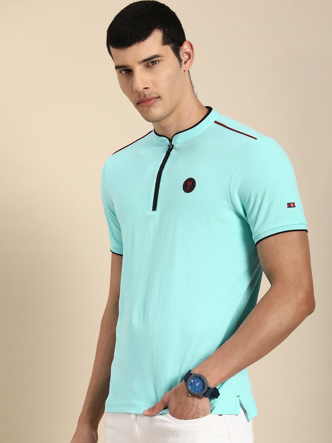 Being Human Men Mandarin Collar Pure Cotton T-shirt