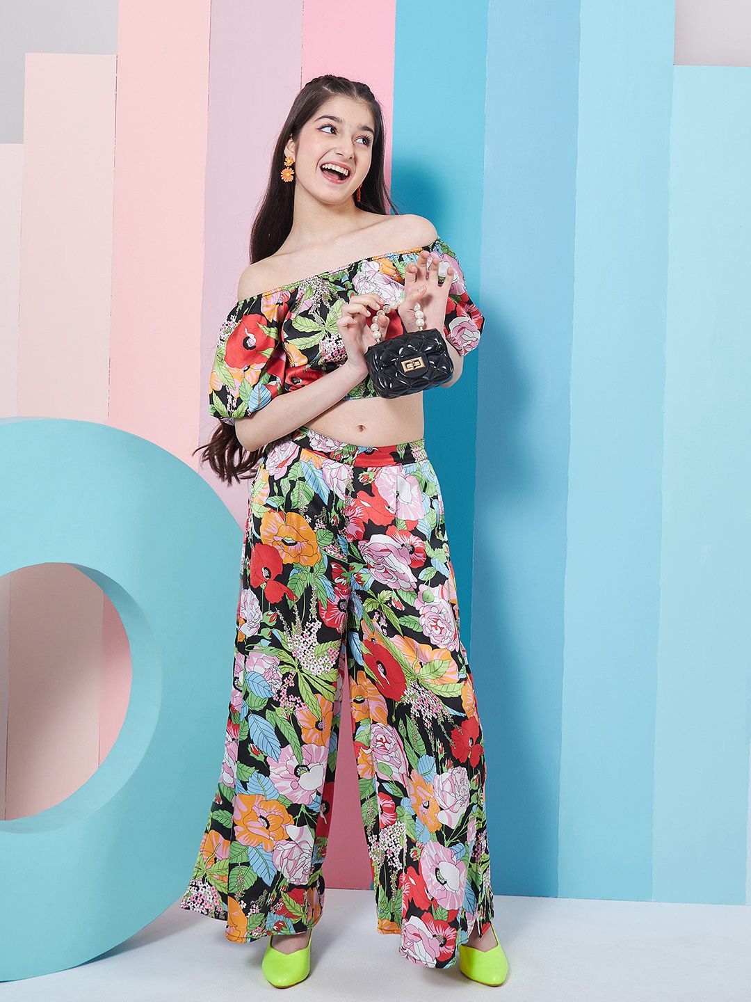 pspeaches Girls Floral Printed Top With Trousers