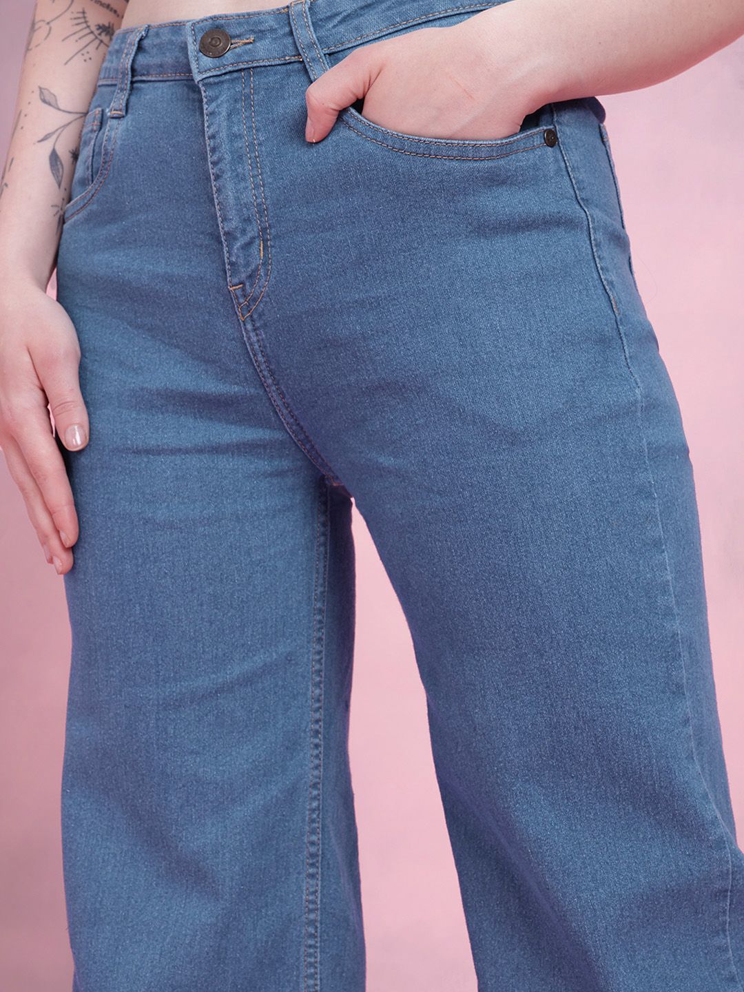 DressBerry Women Mid-Rise Wide Leg Stretchable Jeans