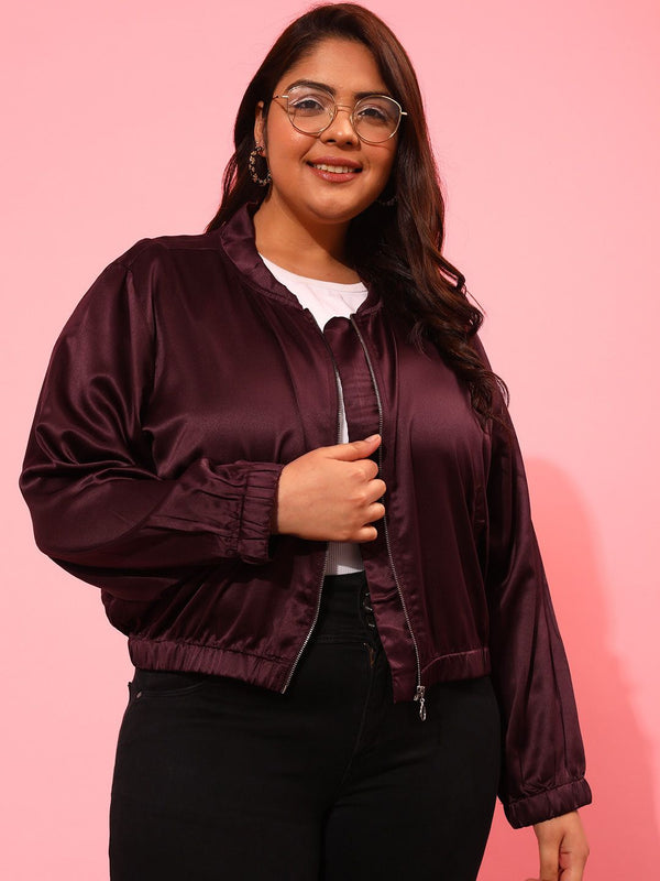 CURVY STREET Plus Size Stand Collar Bomber Jacket