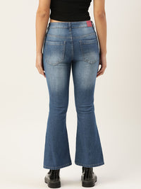 DressBerry Women Blue Flared Low Distress Light Fade Stretchable Jeans