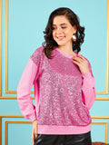 SASSAFRAS Pink Embellished Round Neck Pullover Sweatshirt