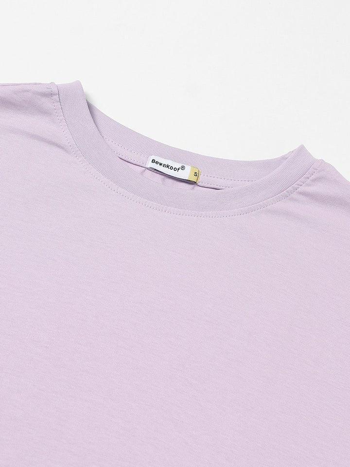 Bewakoof Lavender Graphic Printed Round Neck Cotton T-shirt