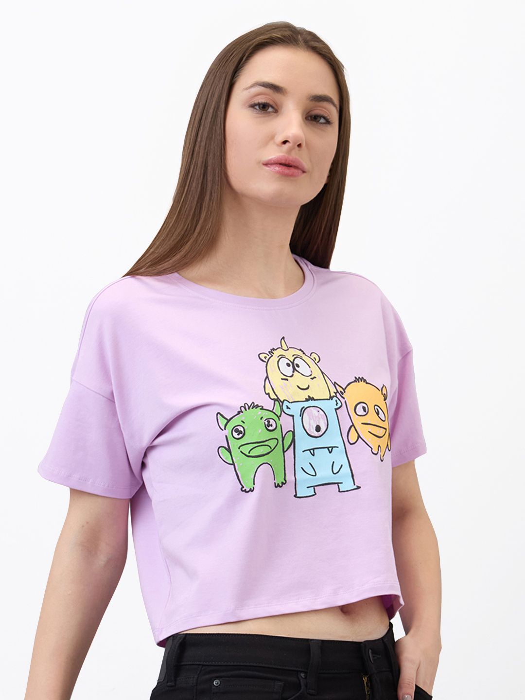 SPYKAR Women Graphic Printed Round Neck Cotton Boxy T-shirt