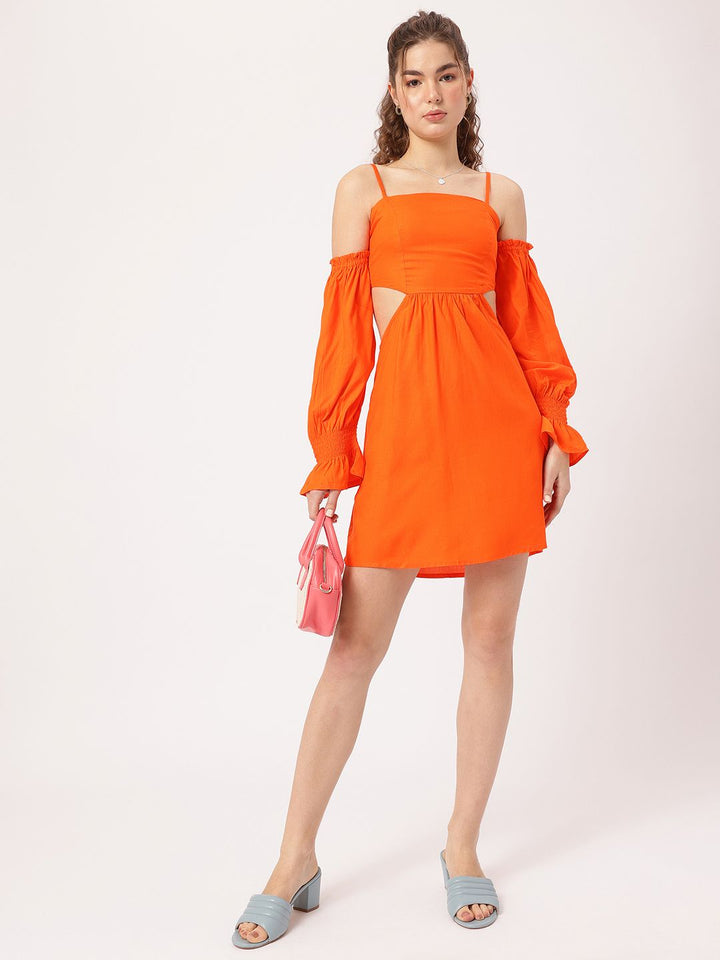 DressBerry Boss Babe Cut-out Waist Smocked A-Line Mini Dress