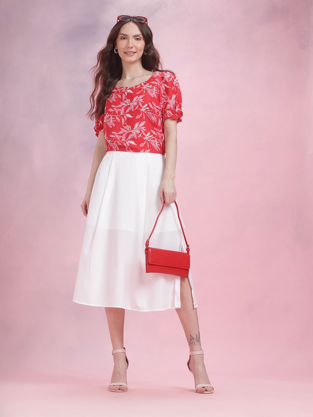 DressBerry Floral Print Sweetheart Neck Puff Sleeve Top