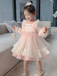 YK Kids-Girls Self Design Square Neck Fit and Flare Dress