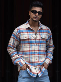 Powerlook Men Spread Collar Tartan Checked Cotton Casual Shirt