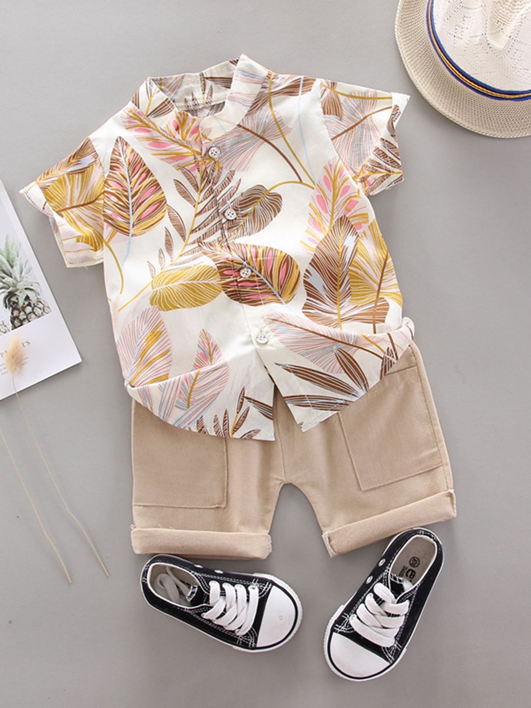 YK Boys Printed Shirt With Shorts Clothing Set