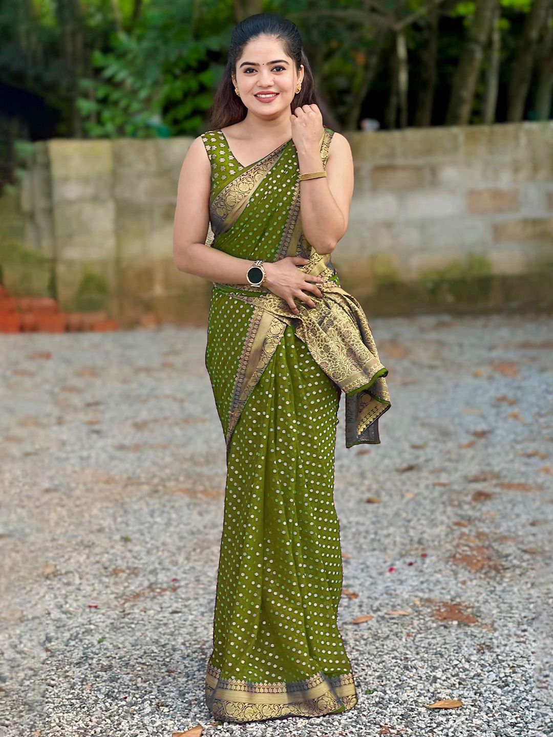 KALINI Polka Dots Woven Design Zari Saree