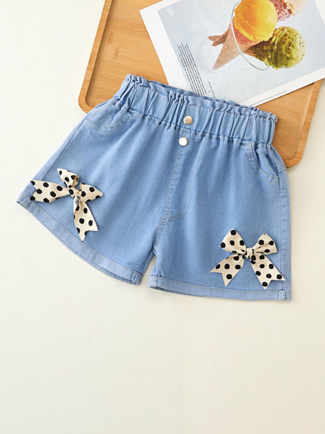 YK Girls Embellished Washed Denim Shorts