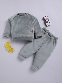 Moms Love Infant Boys Ribbed Velvet-Finish Pure Cotton Sweatshirt With Joggers