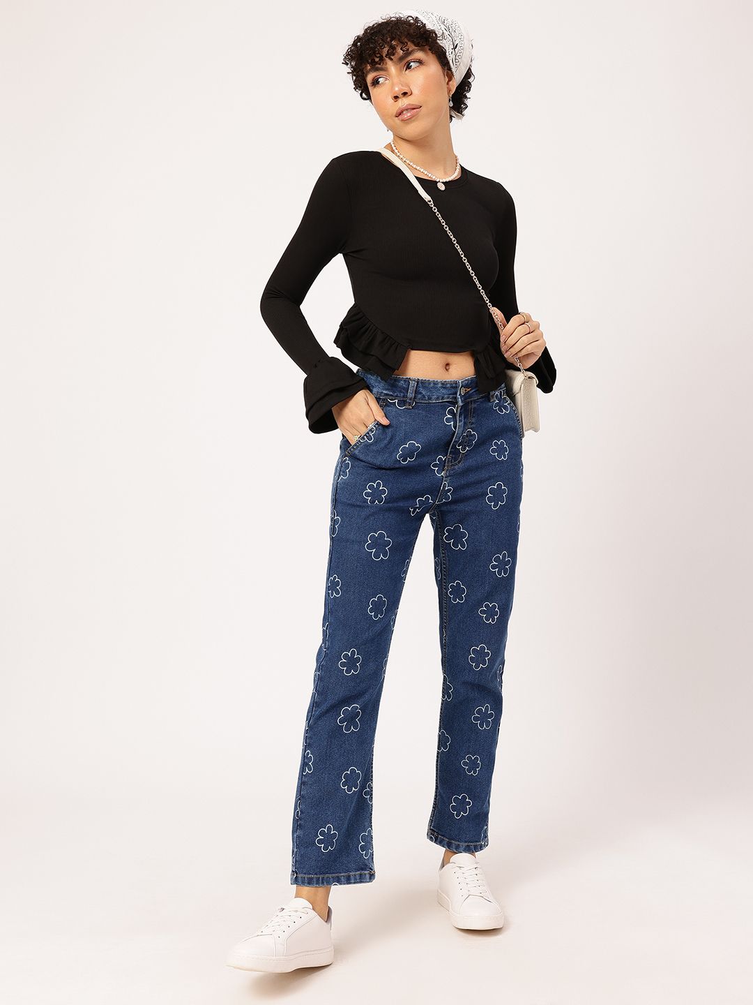 DressBerry Ruffle Charm Ribbed Bell Sleeve Crop Top