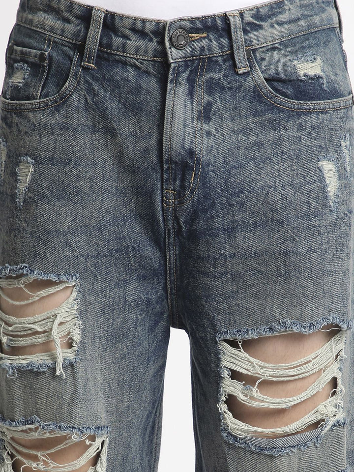 Bene Kleed Men Classic Baggy Fit Highly Distressed Heavy Fade Ripped Jeans