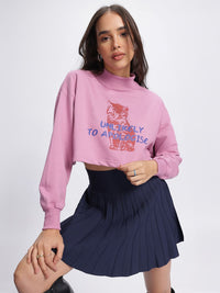 DressBerry Printed High Neck Boxy Crop Sweatshirt