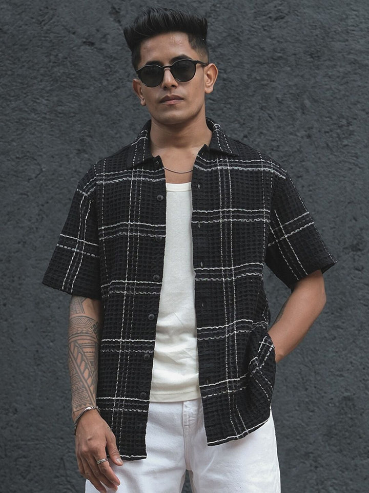 Powerlook India Slim Tartan Checks Spread Collar Short Sleeves Casual Shirt