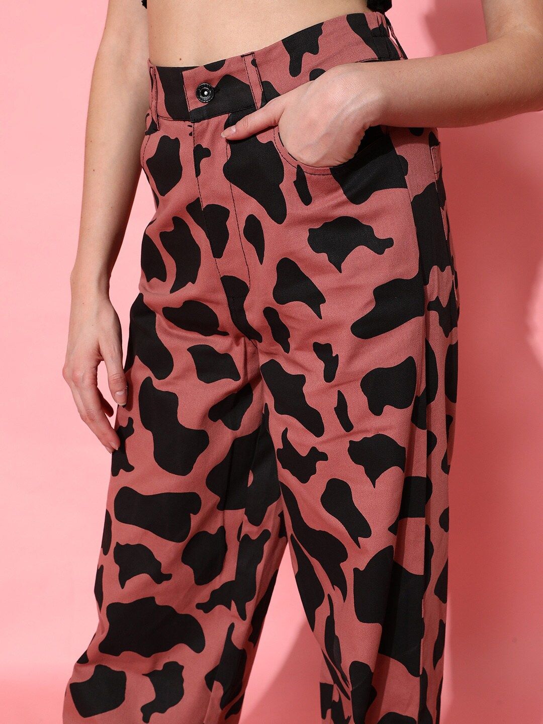 STREET 9 Women Animal Printed Smart Loose Fit High-Rise Regular Trousers