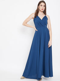 Berrylush Blue Front Slit Maxi Dress