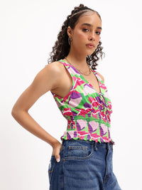 DressBerry Colour Pop Tie-Up Neck Smocked Top