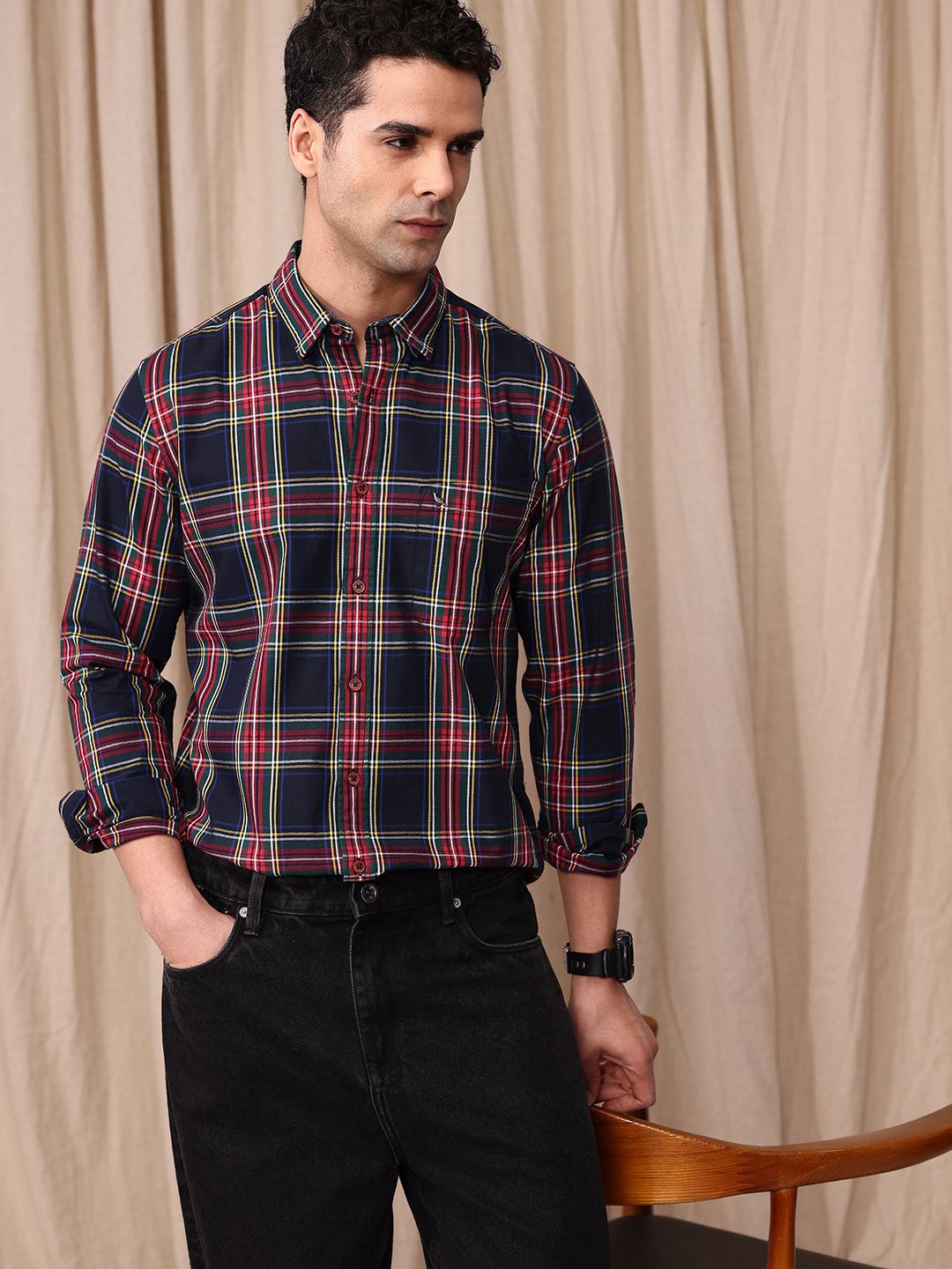 Mr Bowerbird Men Tailored Fit Tartan Checks Opaque Pure Cotton Casual Shirt