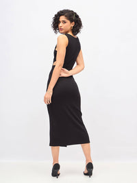 SASSAFRAS Black Cut-Out Midi Sheath Dress