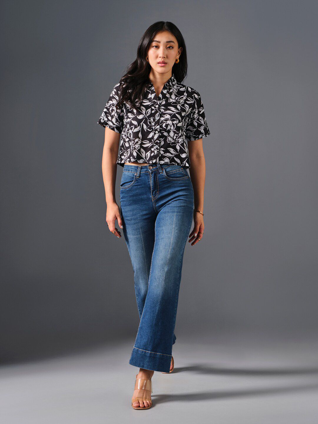 AND Floral Print Cotton Shirt Style Top