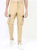 HIGHLANDER Men Beige Easy Wash Cargos Trousers