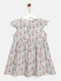 YK Infant Girls Grey & Peach-Coloured Giraffe Print Fit & Flare Dress